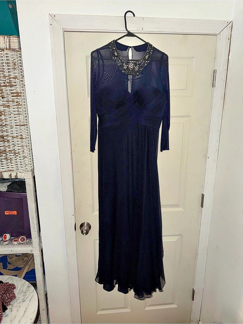 Teri Jon Beaded Neckline Maxi Dress in Black Size 8 Like New